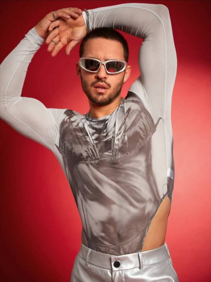 Men's Digital Print Tight Fitting Long Sleeve Bodysuit